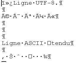 Capture d’écran montrant comment les caractères accentués en UTF-8 et ASCII étendu apparaissent dans Word