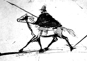 Self-portrait of Pushkin on a horse